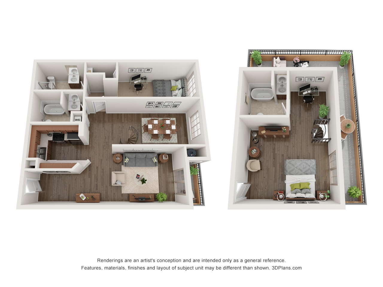 Floor plan for 1 bed, 1.5 baths, 1412 sqft